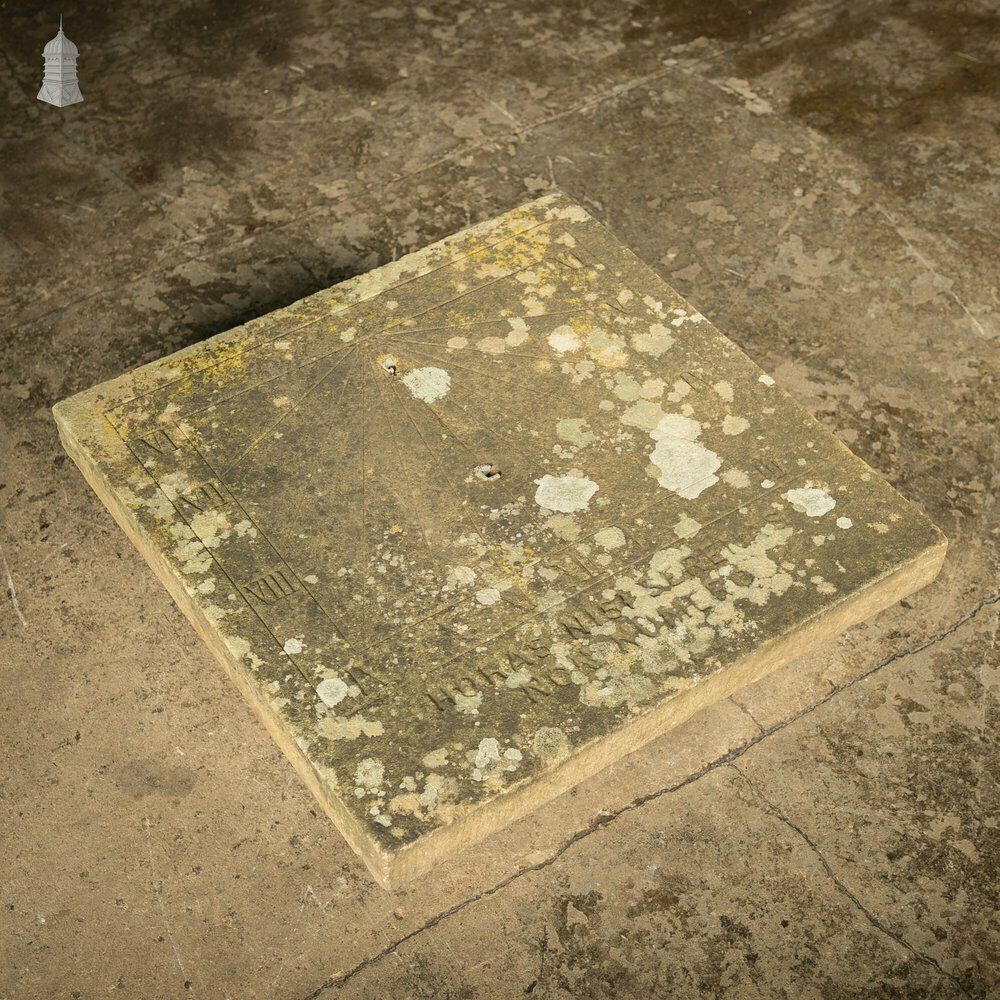 photo for sale Vertical Sundial Base, 19th C Sandstone Wall Sun Dial – “I Do Not Count The Hours Unless They Are Clear”.