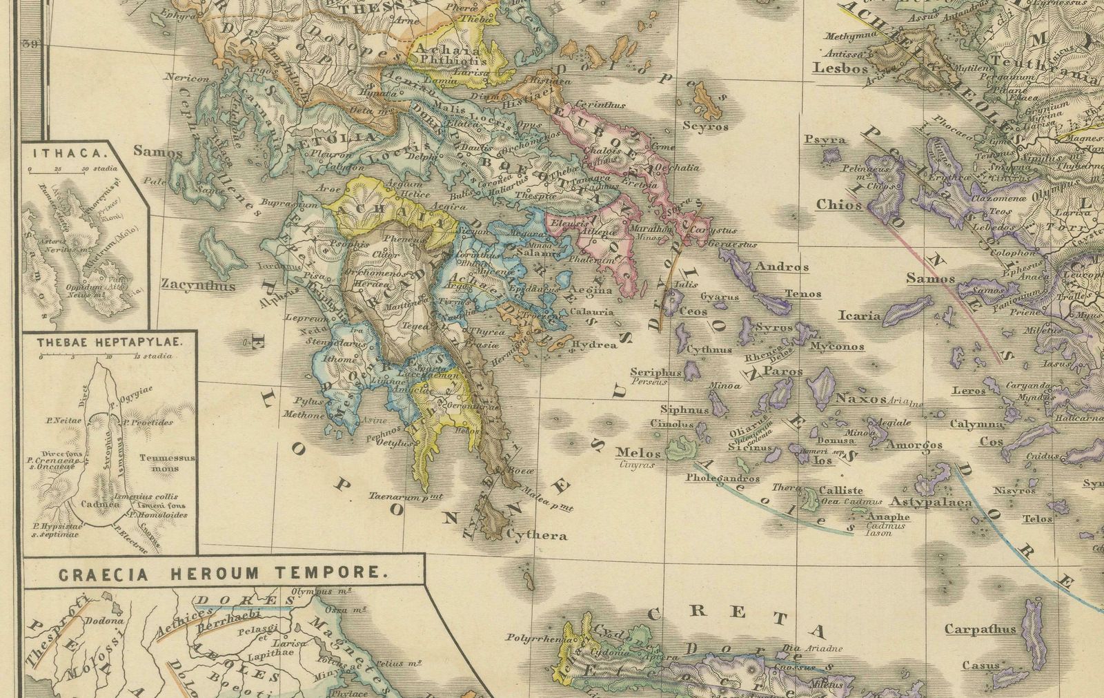 Original Map Of Greece At The Time Of The Dorian Migration, Published In 1880 photo for sale