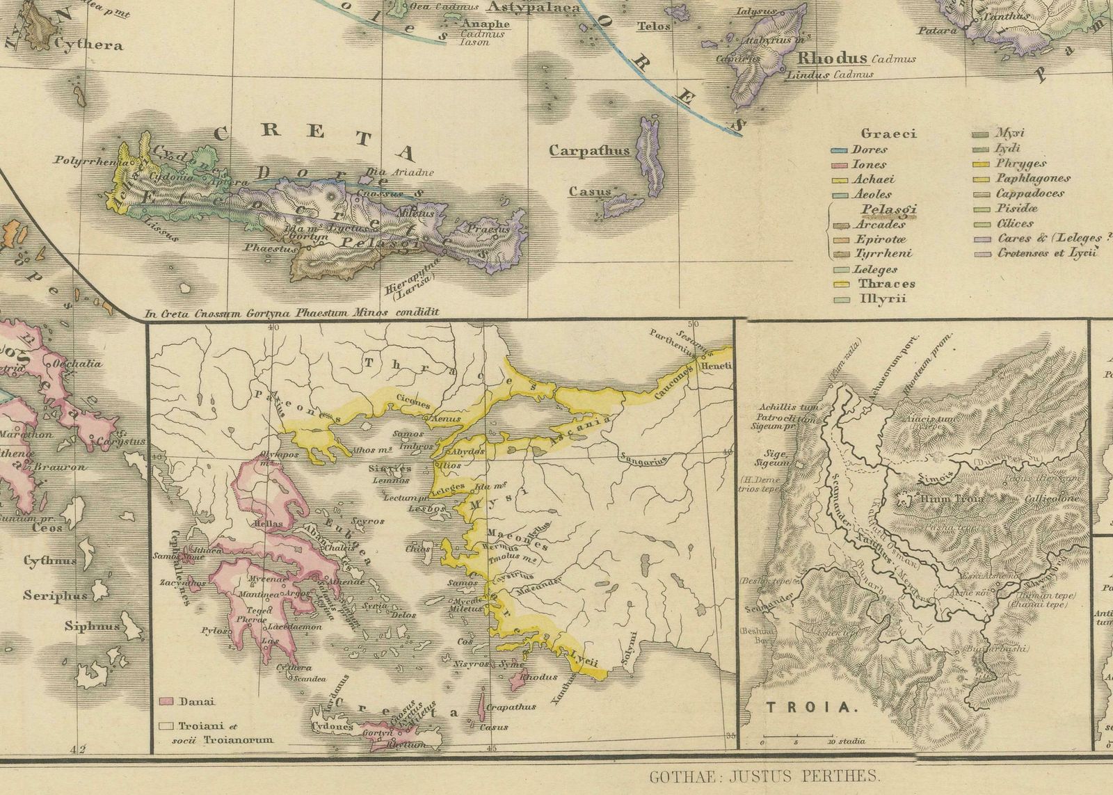 Original Map Of Greece At The Time Of The Dorian Migration, Published In 1880 photo 404.0