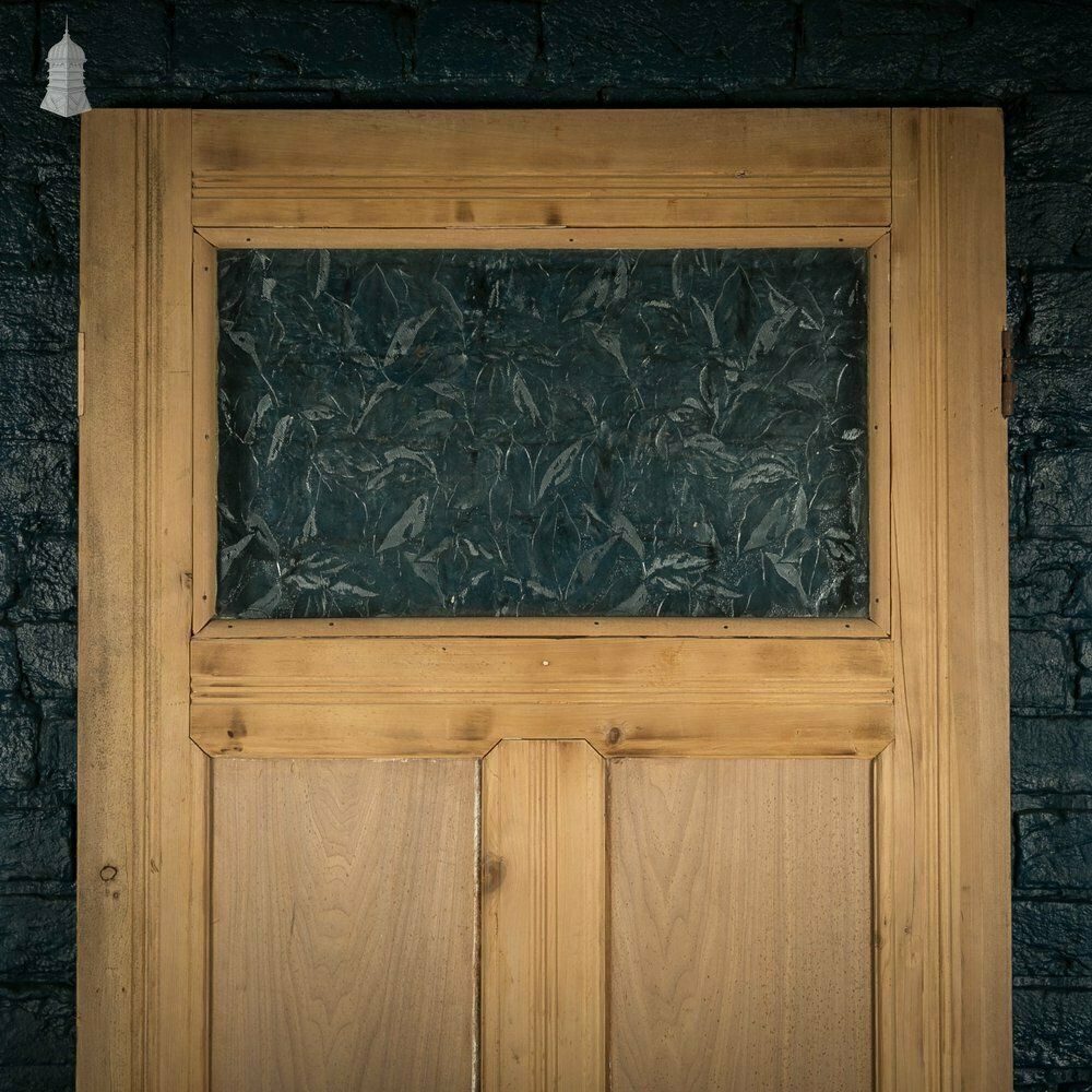 photo furniture Glazed Pine Door, 5 Panel 19th C With Textured ‘Autumn Leaf’ Style Glazing