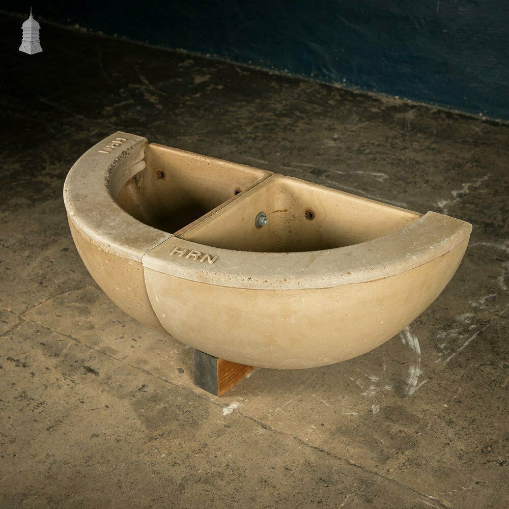 Concrete Corner Mangers, Pair Of Trough Feeders Reclaimed From St Johns Barracks, London. Joined Together To Create A Semi Circle Planter photo for sale