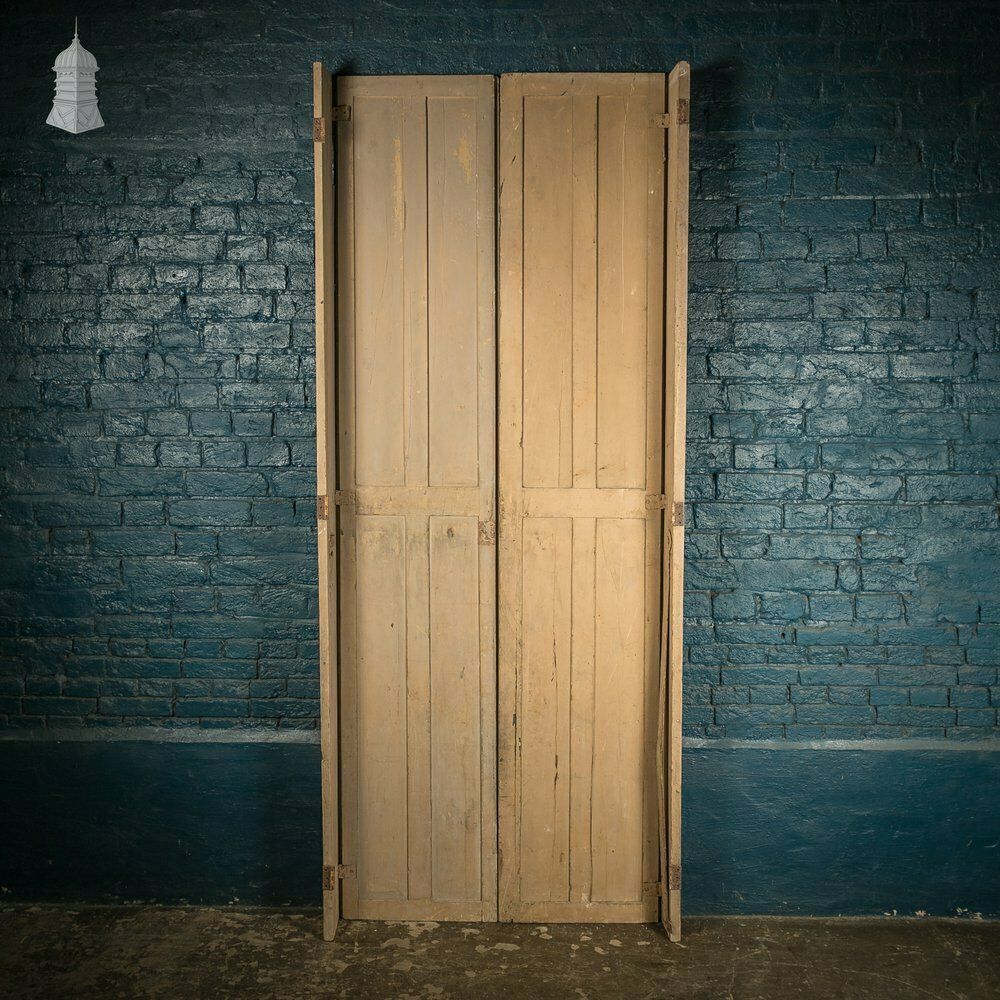photo vintage Paneled Window Shutters, Georgian, Over 7.5ft Tall, Distressed Paint Finish