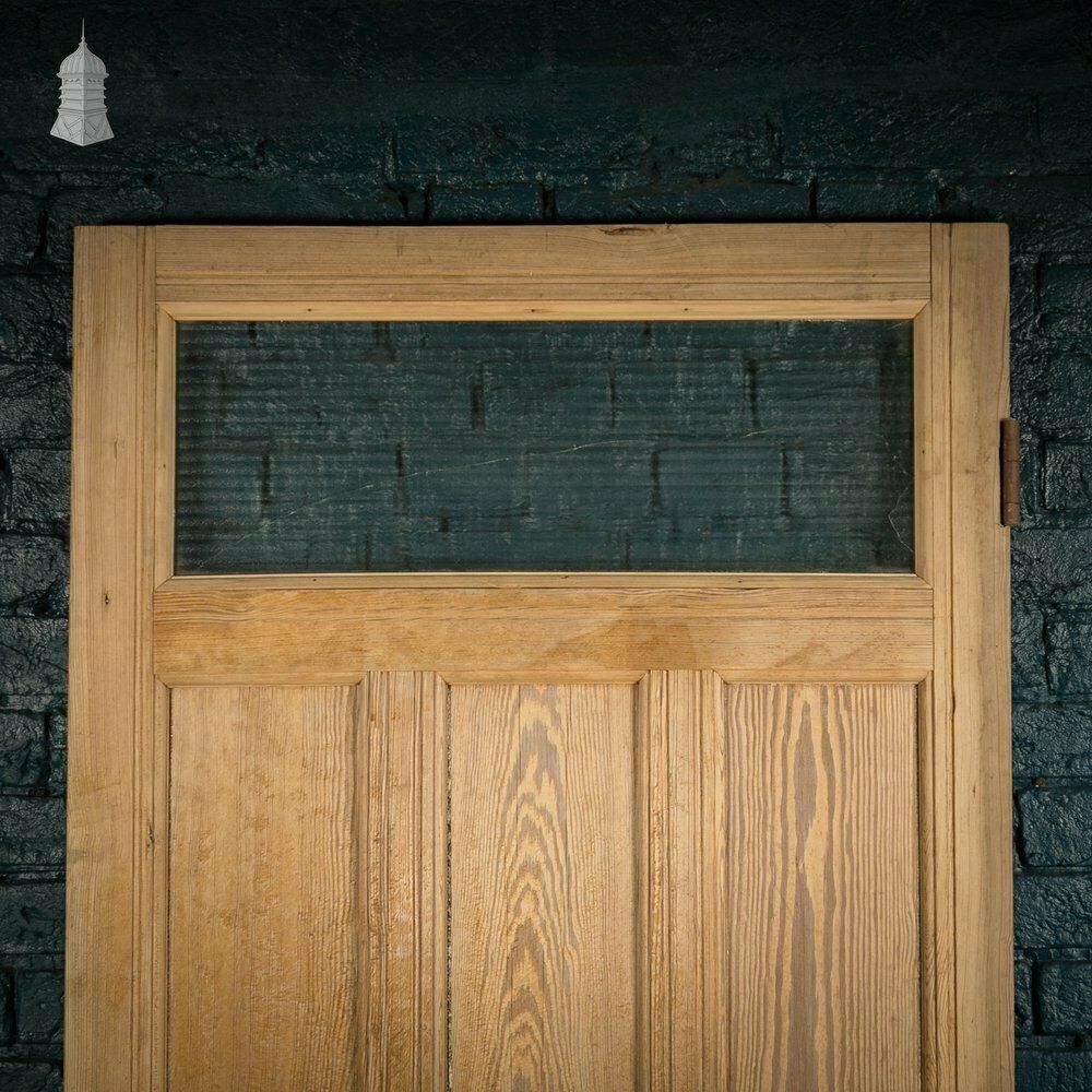 Glazed Pine Door, 7 Panel Pitch Pine, Top Panel Glazed With Wired Glass photo furniture