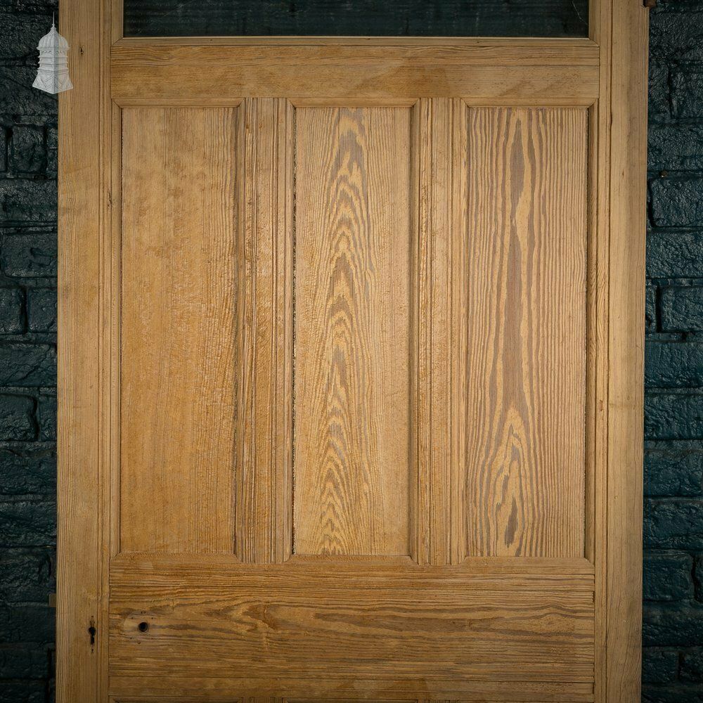 Glazed Pine Door, 7 Panel Pitch Pine, Top Panel Glazed With Wired Glass photo for sale