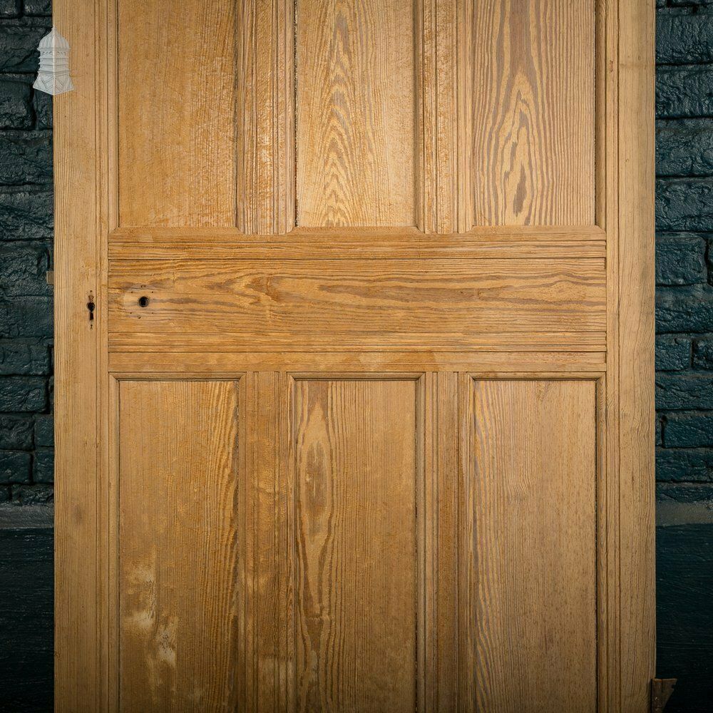 Glazed Pine Door, 7 Panel Pitch Pine, Top Panel Glazed With Wired Glass photo Home Fixtures