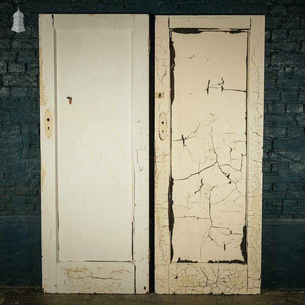 photo vintage Pine Panelled Doors Pair Of White Painted Doors