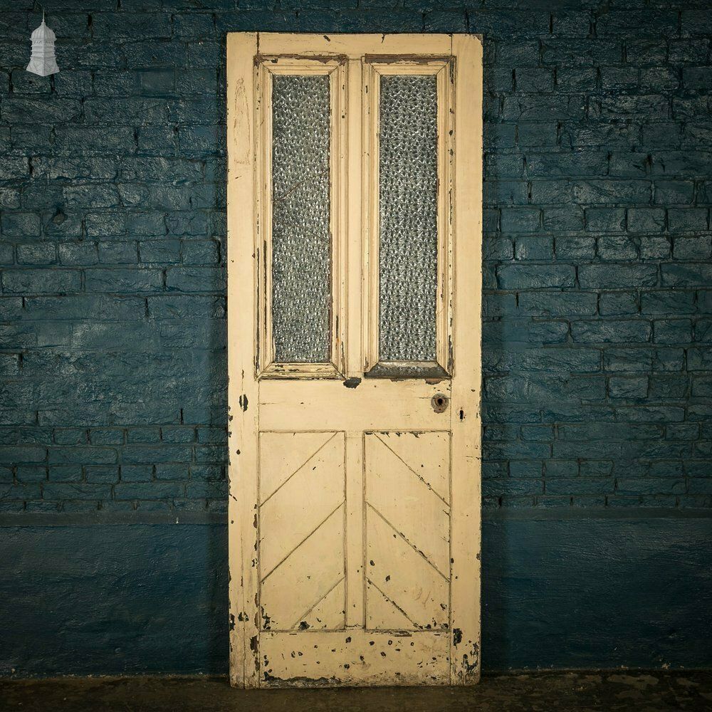 Half Glazed Door, Panelled Pine With ‘Muranese’ Style Textured Glass