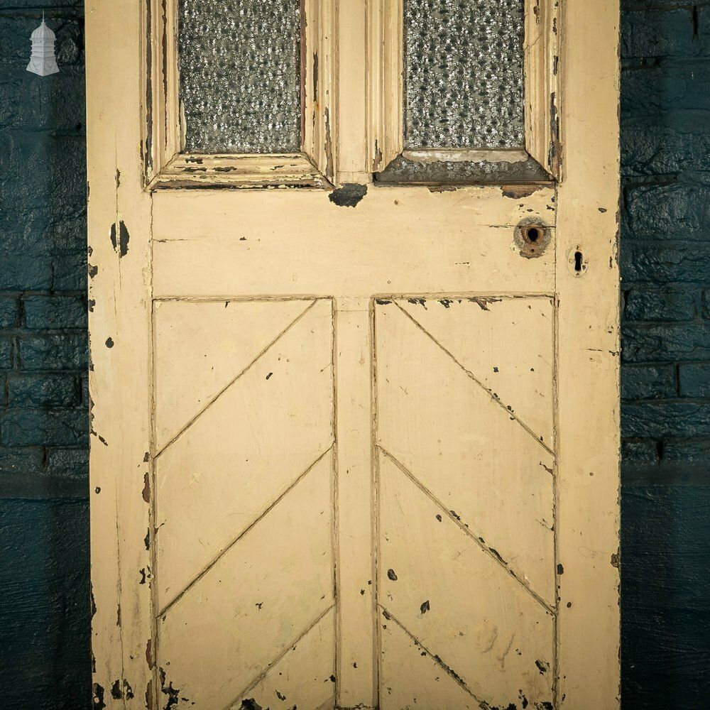 Half Glazed Door, Panelled Pine With ‘Muranese’ Style Textured Glass photo for sale