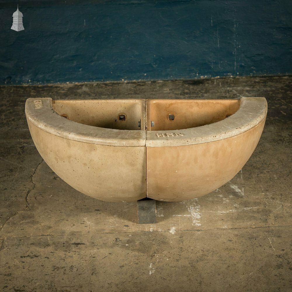 Concrete Corner Mangers, Pair Of Trough Feeders Reclaimed From St Johns Barracks, London. Joined Together To Create A Semi Circle Planter