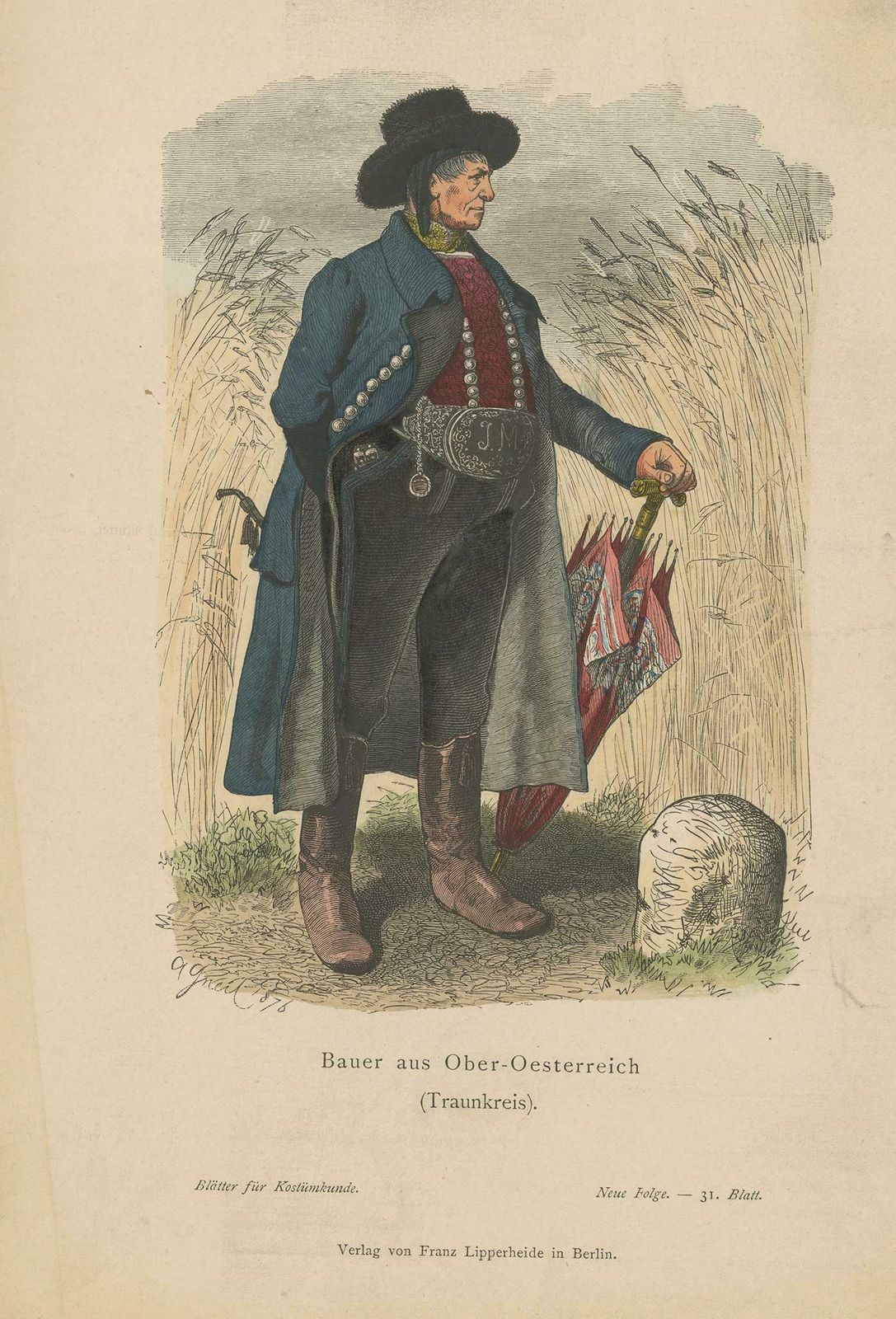 Antique Print Of A Farmer From The Region Of Traunkreis, Austria, Circa 1880 photo furniture