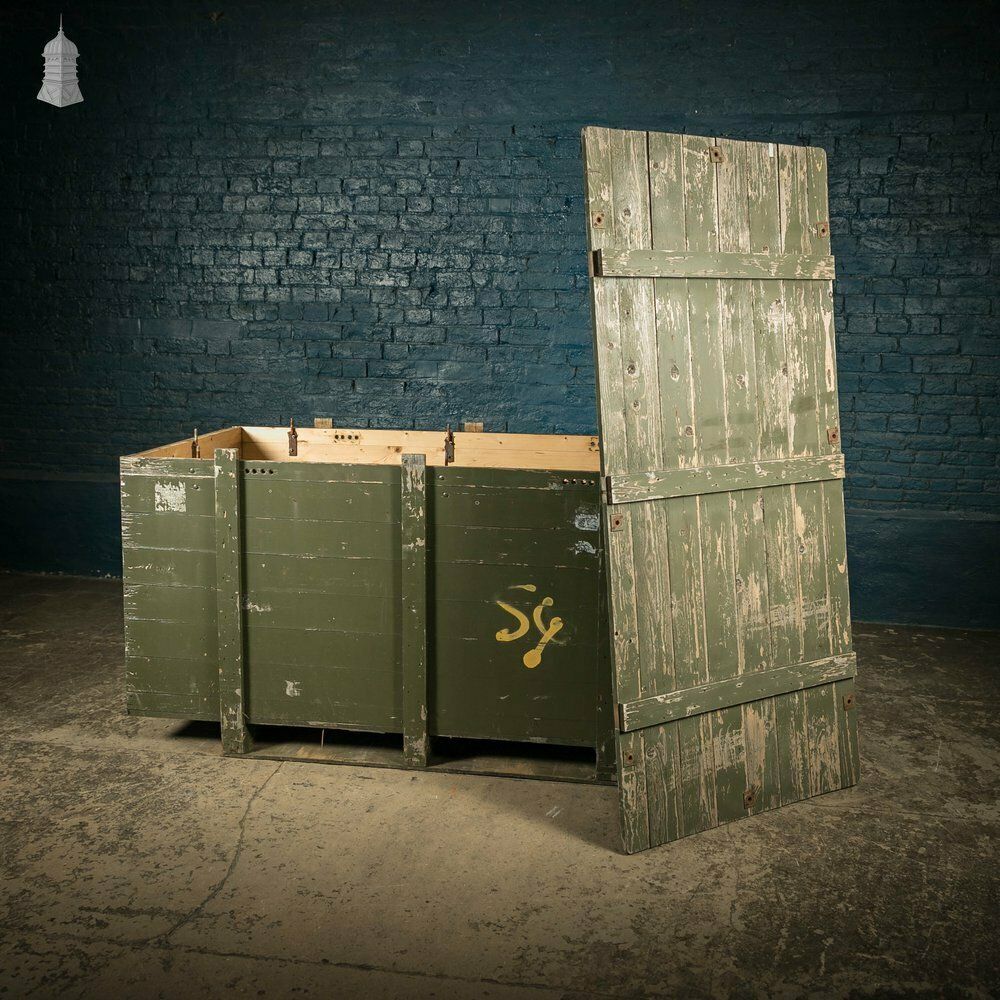 Military Shipping Crates, Pair Of Green Painted Wooden Aircraft Part Shipping Boxes Reclaimed From A Norfolk Raf Base photo buy