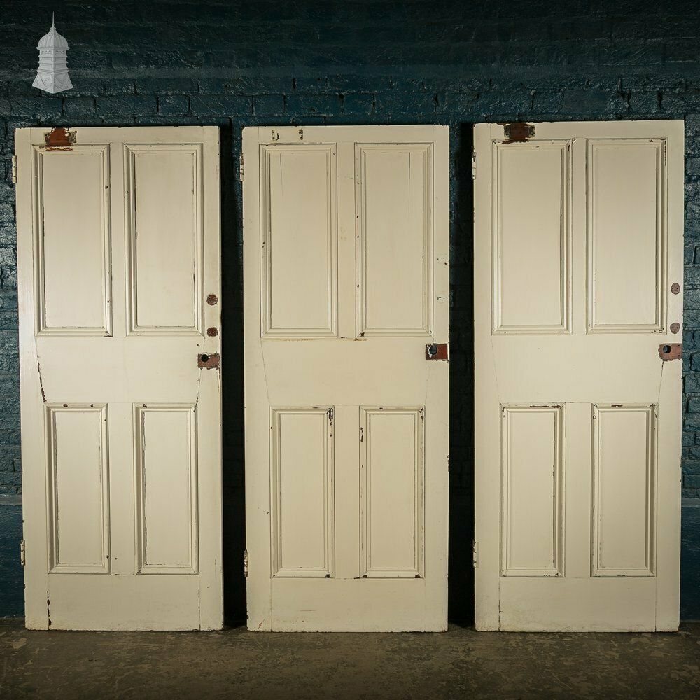 Mahogany Paneled Doors, Set Of 3 19th C Hardwood, Gunstock, 4 Panel Doors photo Home Fixtures