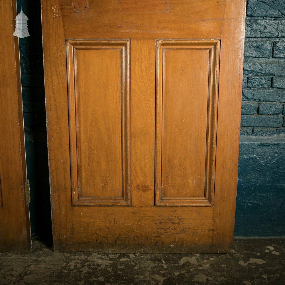 photo for sale Mahogany Paneled Doors, Set Of 3 19th C Hardwood, Gunstock, 4 Panel Doors