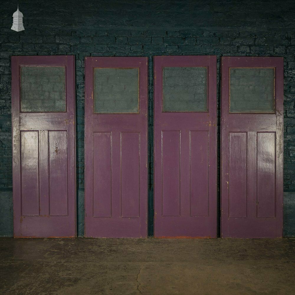 Half Glazed Doors Batch Of 4 Purple Painted Doors Fitted With  Cathedral Style  Textured Glass photo furniture