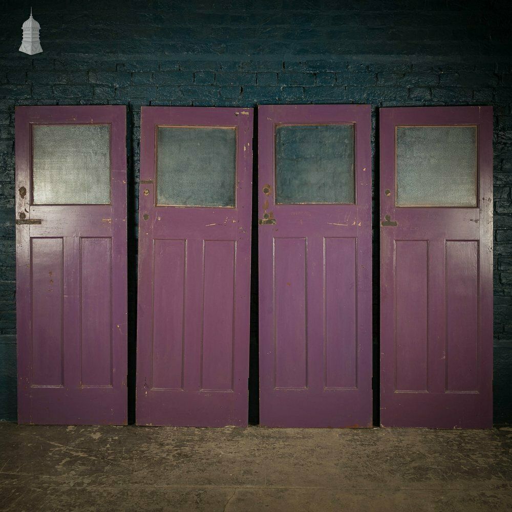 Half Glazed Doors Batch Of 4 Purple Painted Doors Fitted With  Cathedral Style  Textured Glass