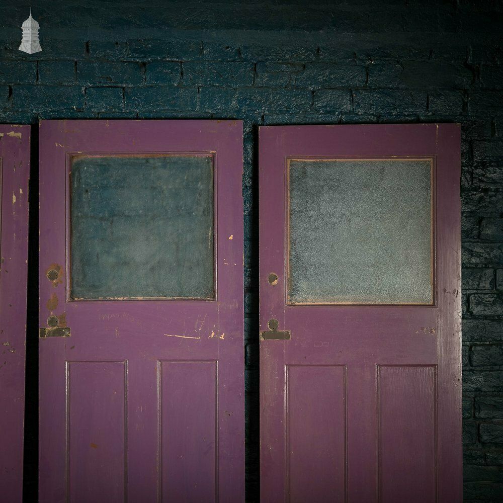 photo furniture Half Glazed Doors Batch Of 4 Purple Painted Doors Fitted With  Cathedral Style  Textured Glass