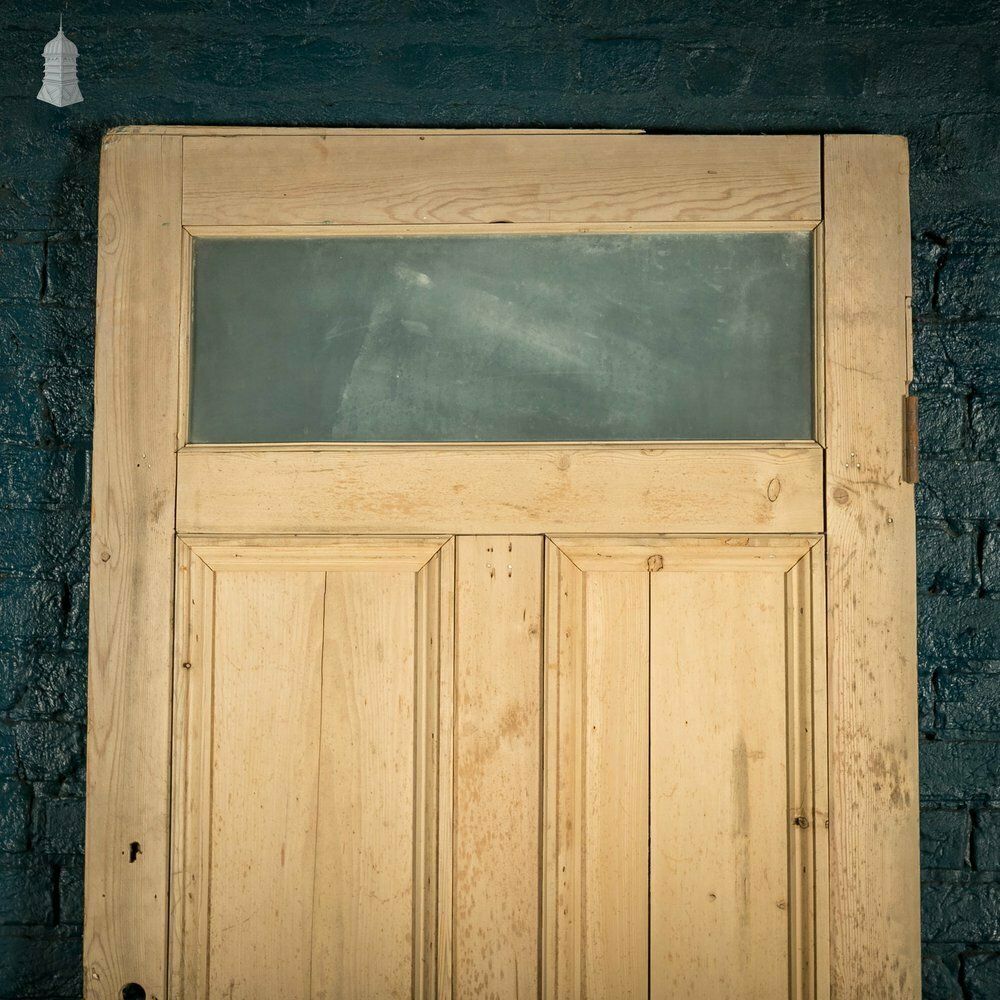 photo for sale Glazed Pine Door, Moulded Panelled Door With Glazed Top Panel