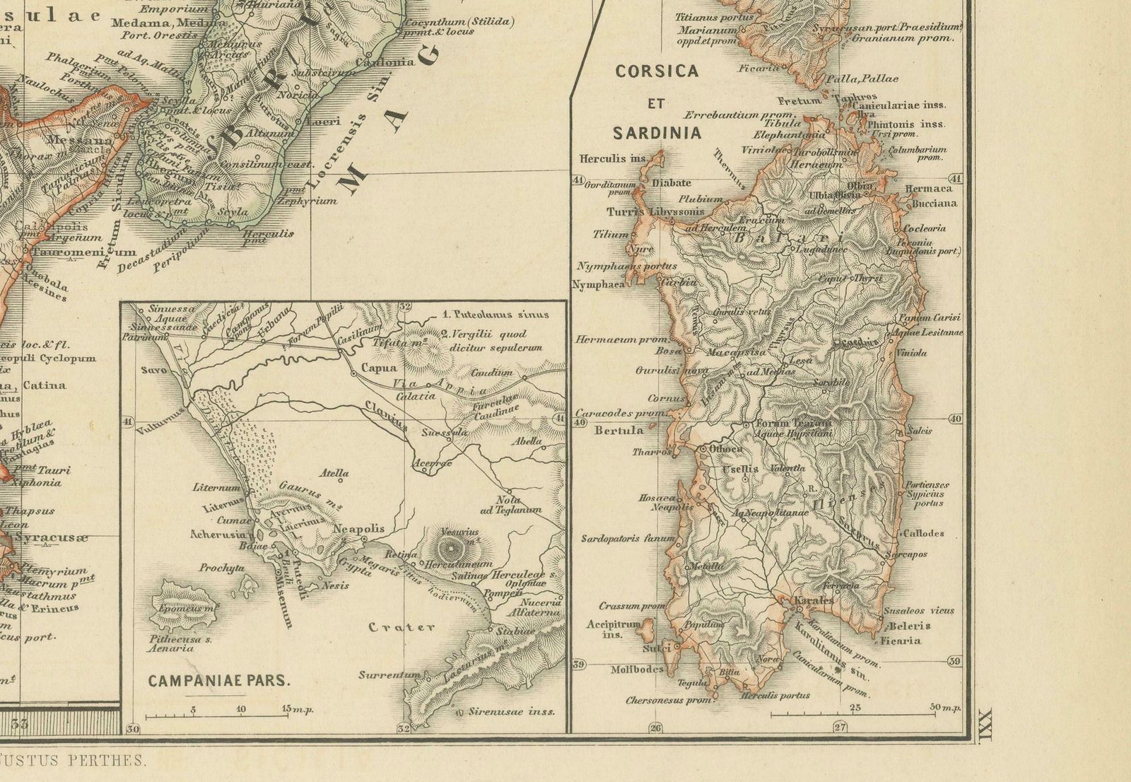 Antique Map Of The Regions Of Italy And Sicily During The Roman Empire, 1880 photo for sale