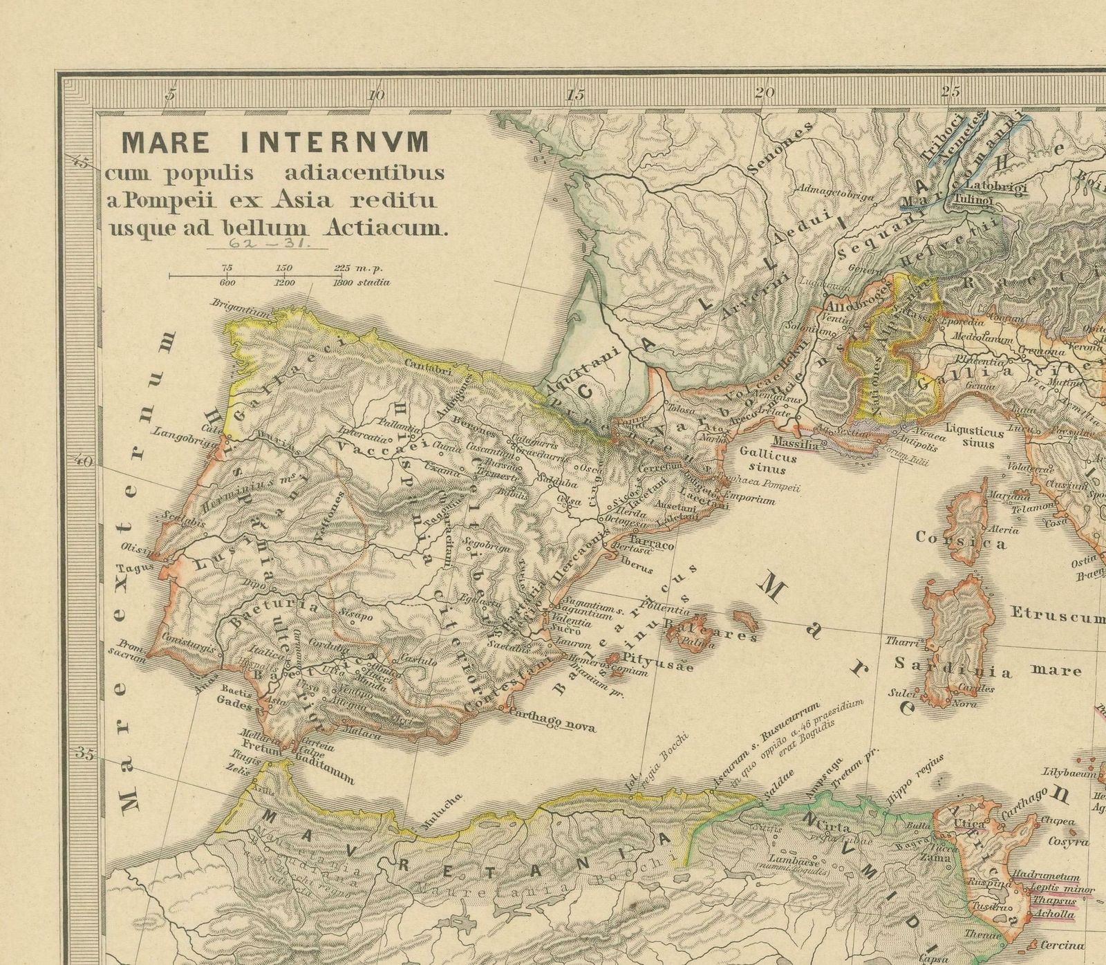 Old Map Of Mediterranean Powers: Pompey To Actium (66 31 Bc), Published In 1880 photo buy