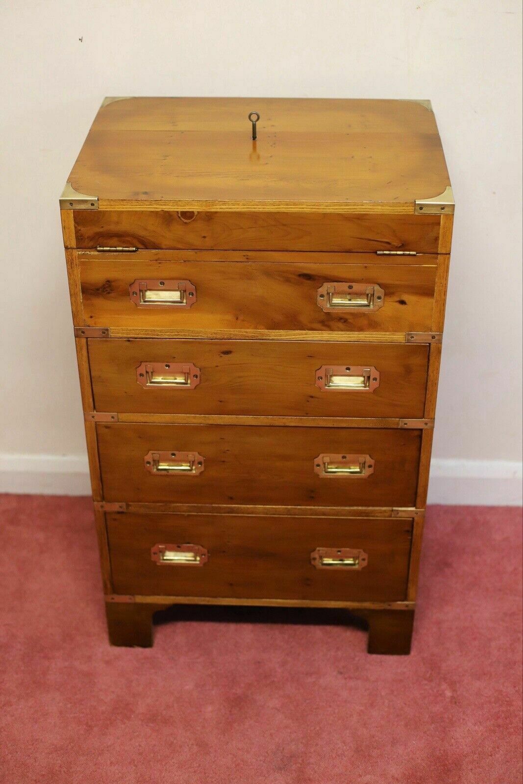 Beautiful Yew And Brass Military Secretary Campaign Chest photo furniture