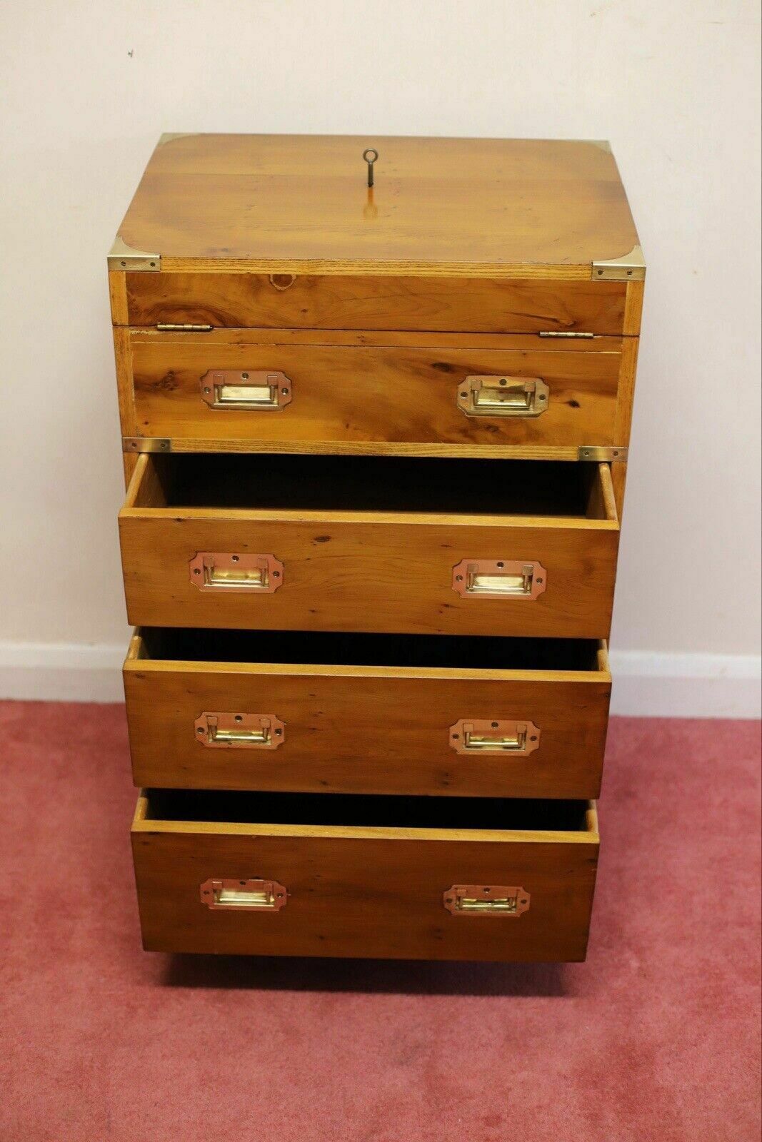 Beautiful Yew And Brass Military Secretary Campaign Chest photo for sale