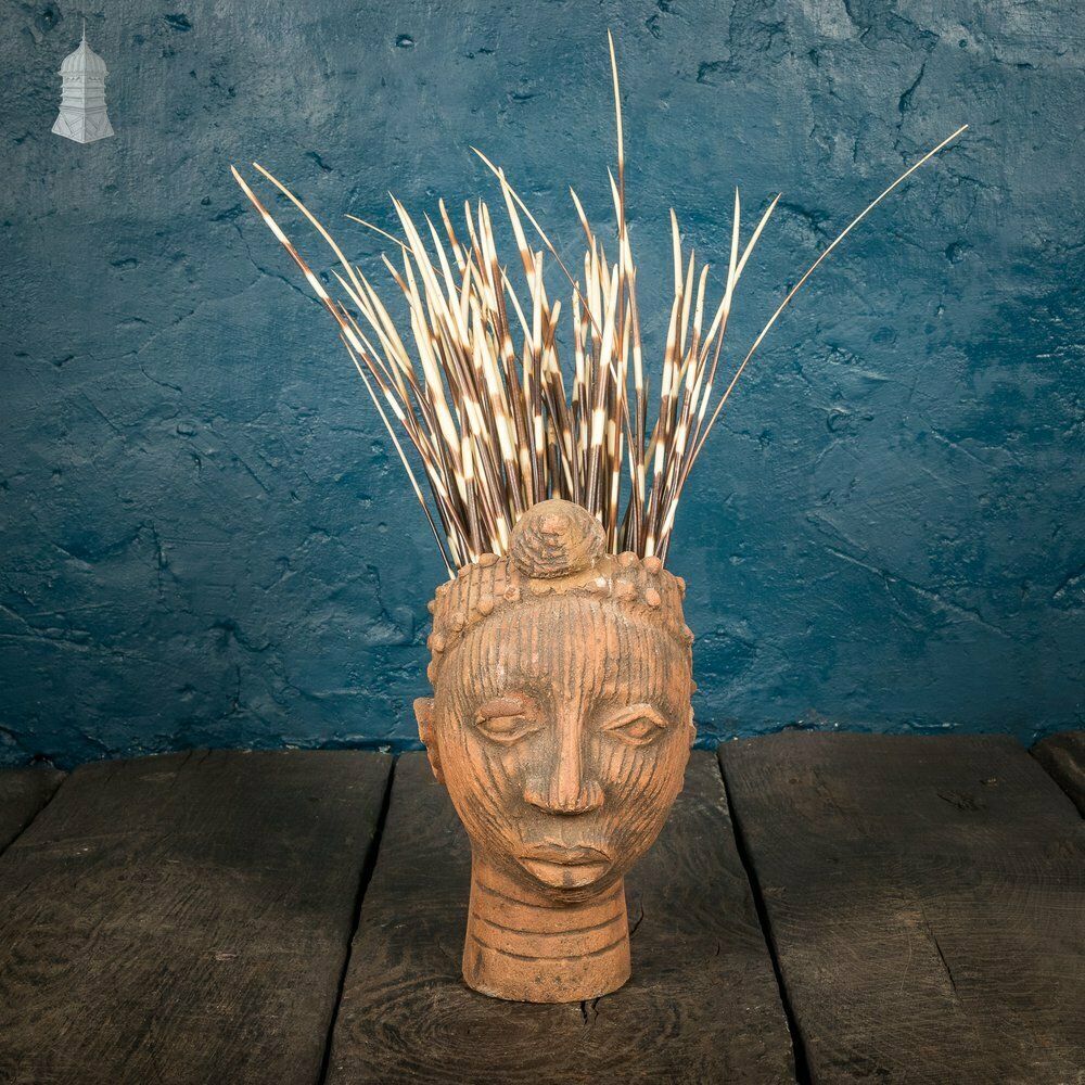 Vintage Clay Head Planter With Porcupine Quill Hair photo furniture