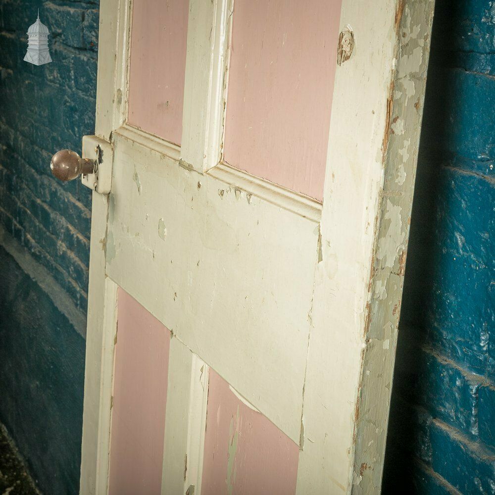 Paneled Internal Door, Pink And Cream Painted Victorian Pine, 4 Panel photo vinterior
