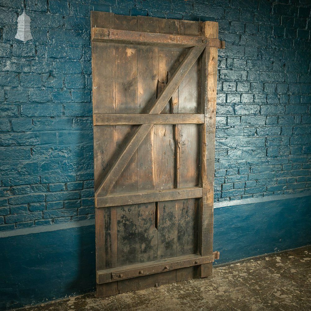 photo for sale Rustic Pine Ledged And Braced Door With Large Iron Strap Hinges