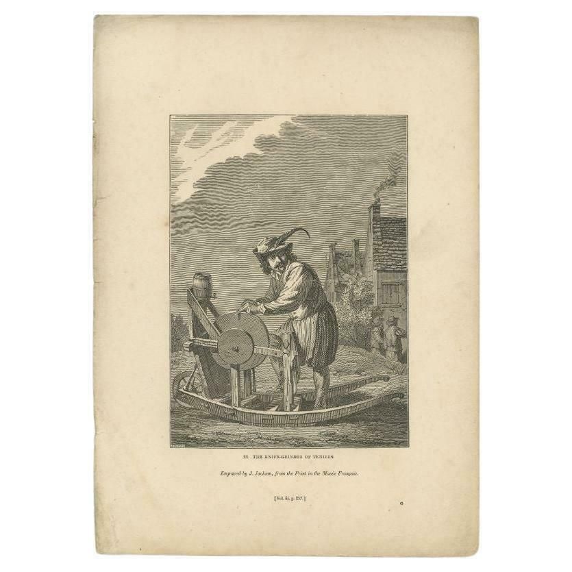 Antique Print Of Knife Sharpening, 1835 photo furniture
