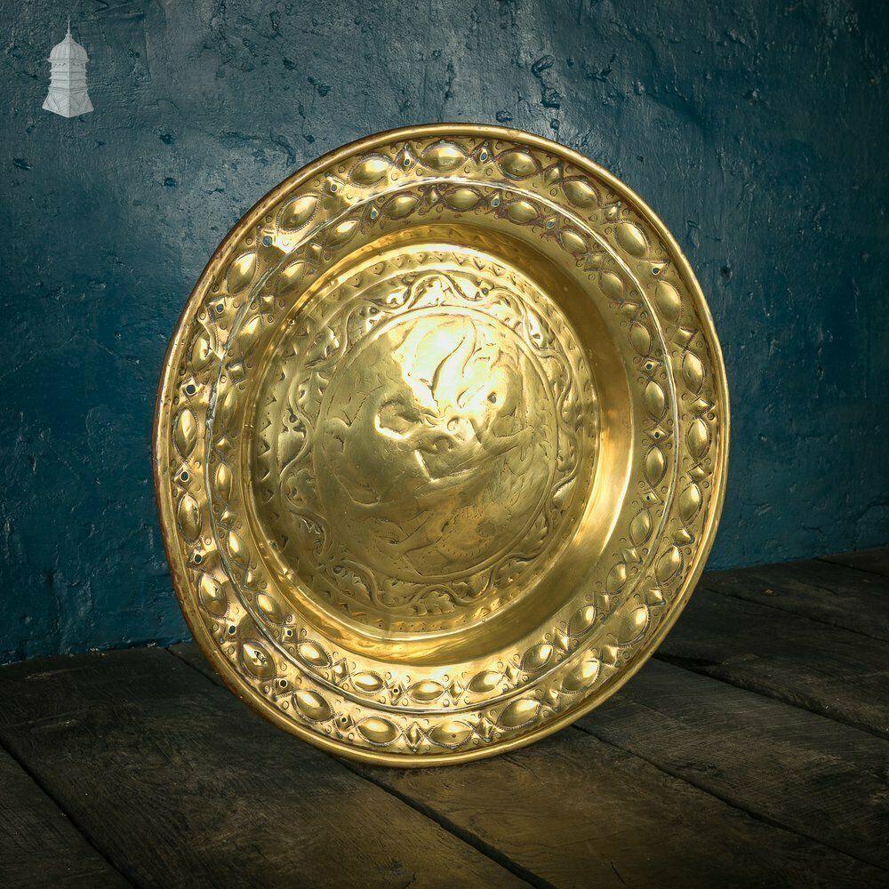 Brass Alms Plate, Rare St. George & Dragon Design, 17th C European photo for sale