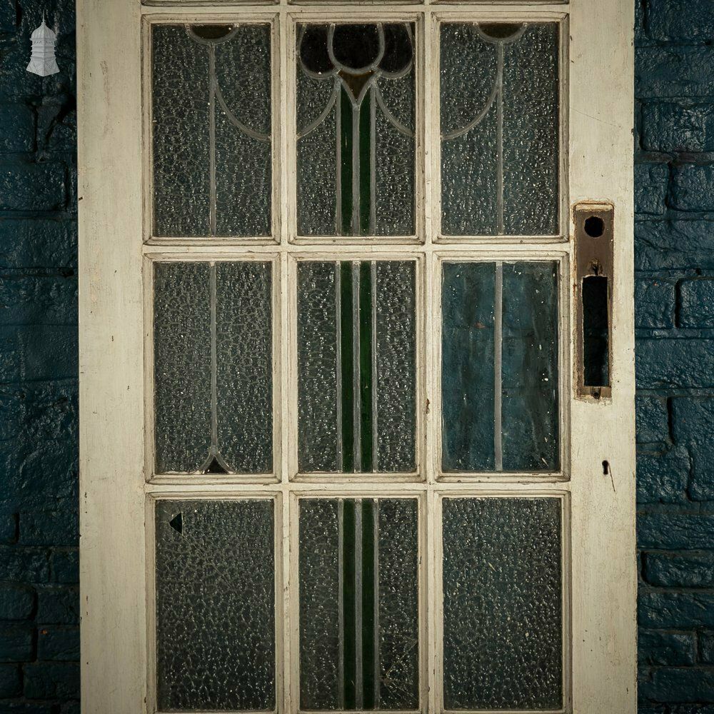 Glazed Pine Door, Stained Glass Textured Glazing photo vintage