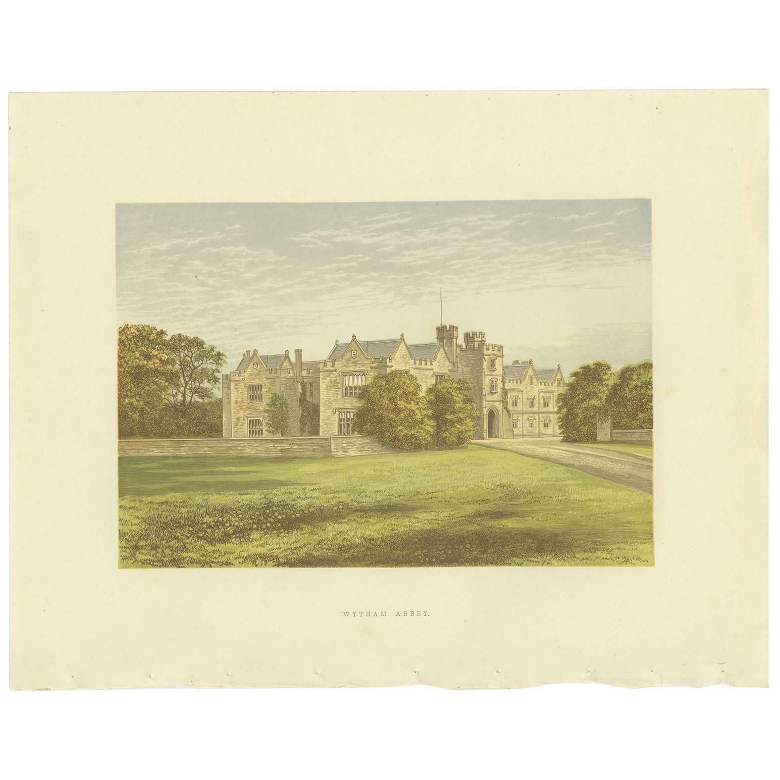 Antique Print Of The Wytham Abbey Manor House By Morris, Circa 1880