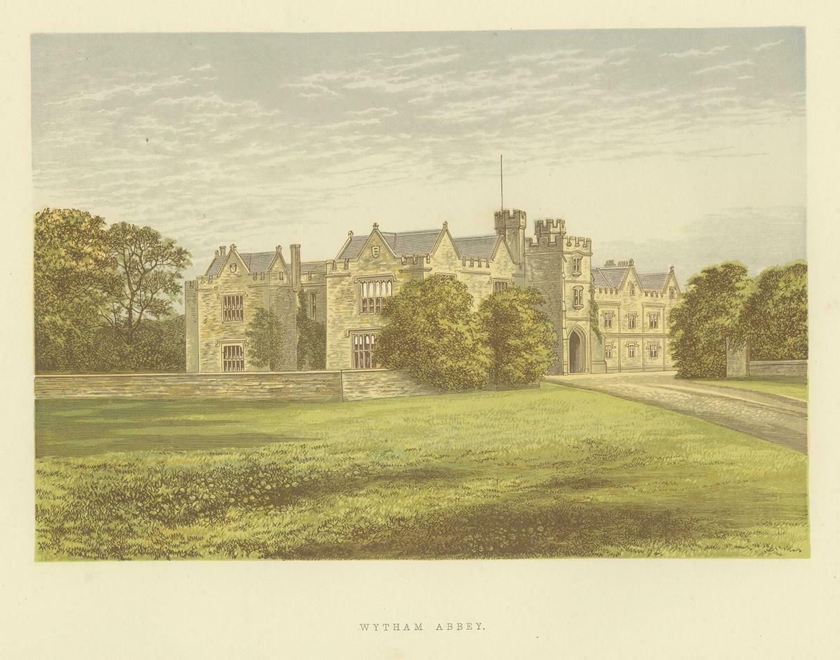 Antique Print Of The Wytham Abbey Manor House By Morris, Circa 1880 photo furniture