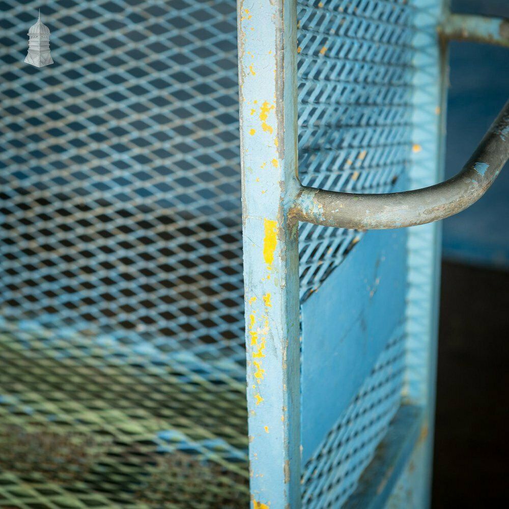 Vintage Industrial Blue Steel Trolley Mobile Shelving Unit
