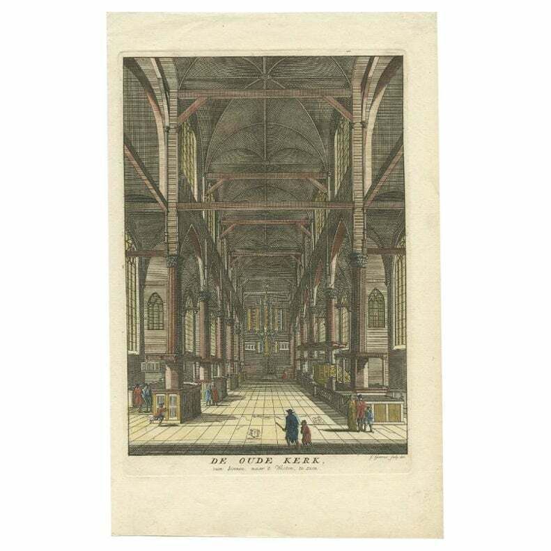 Antique Print Of The 'Oude Kerk' In Amsterdam By Goeree, 1765