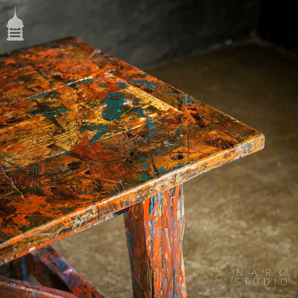 Narc Studio Pine Splay Leg Trestle Table With Abstract Painted Finish photo vinterior