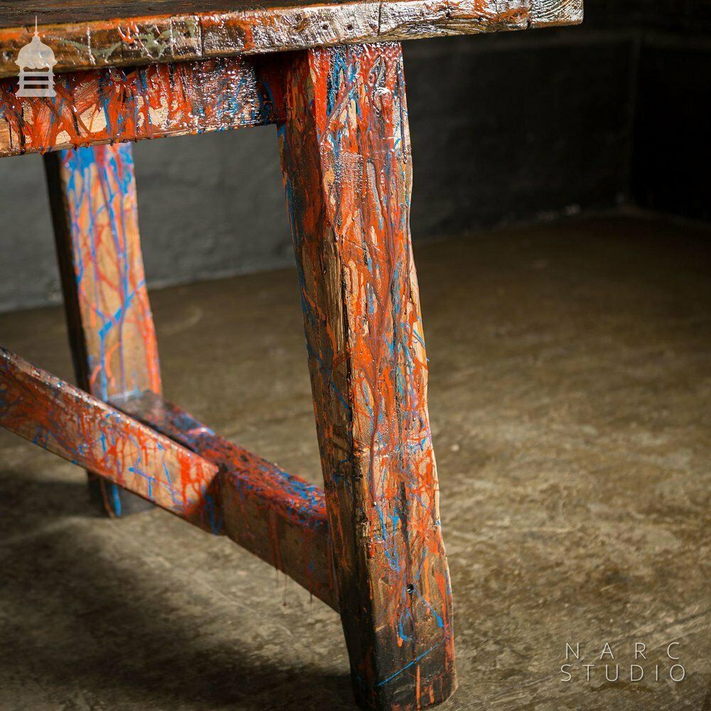 photo furniture Narc Studio Pine Splay Leg Trestle Table With Abstract Painted Finish