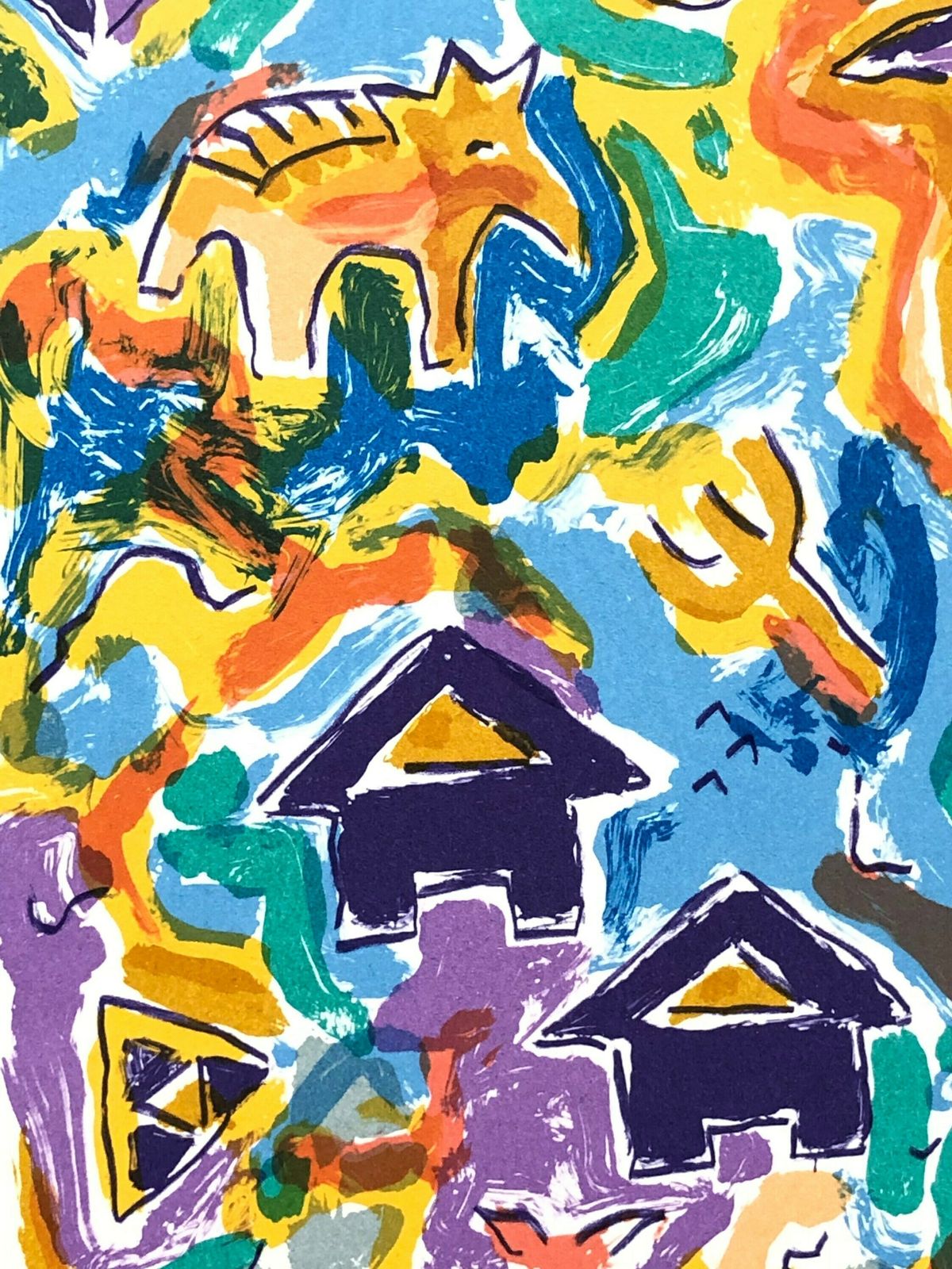Two Original Danish Abstract Lithographs With Animal Motives By Lene Schmidt Petersen (1950 )   Colorful Expressionistic Art From Denmark photo Art