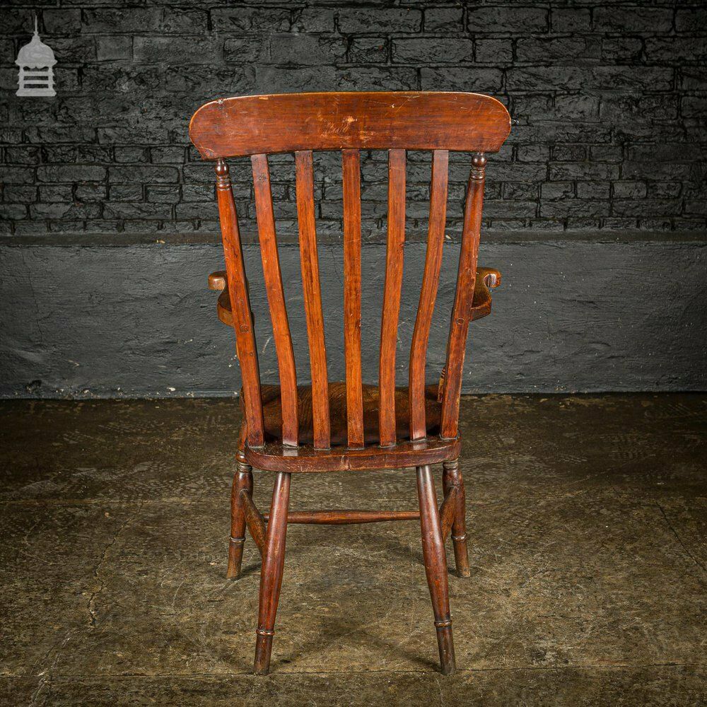 19th C Lath Back Windsor Armchair With H Stretcher And Turned Arm Supports