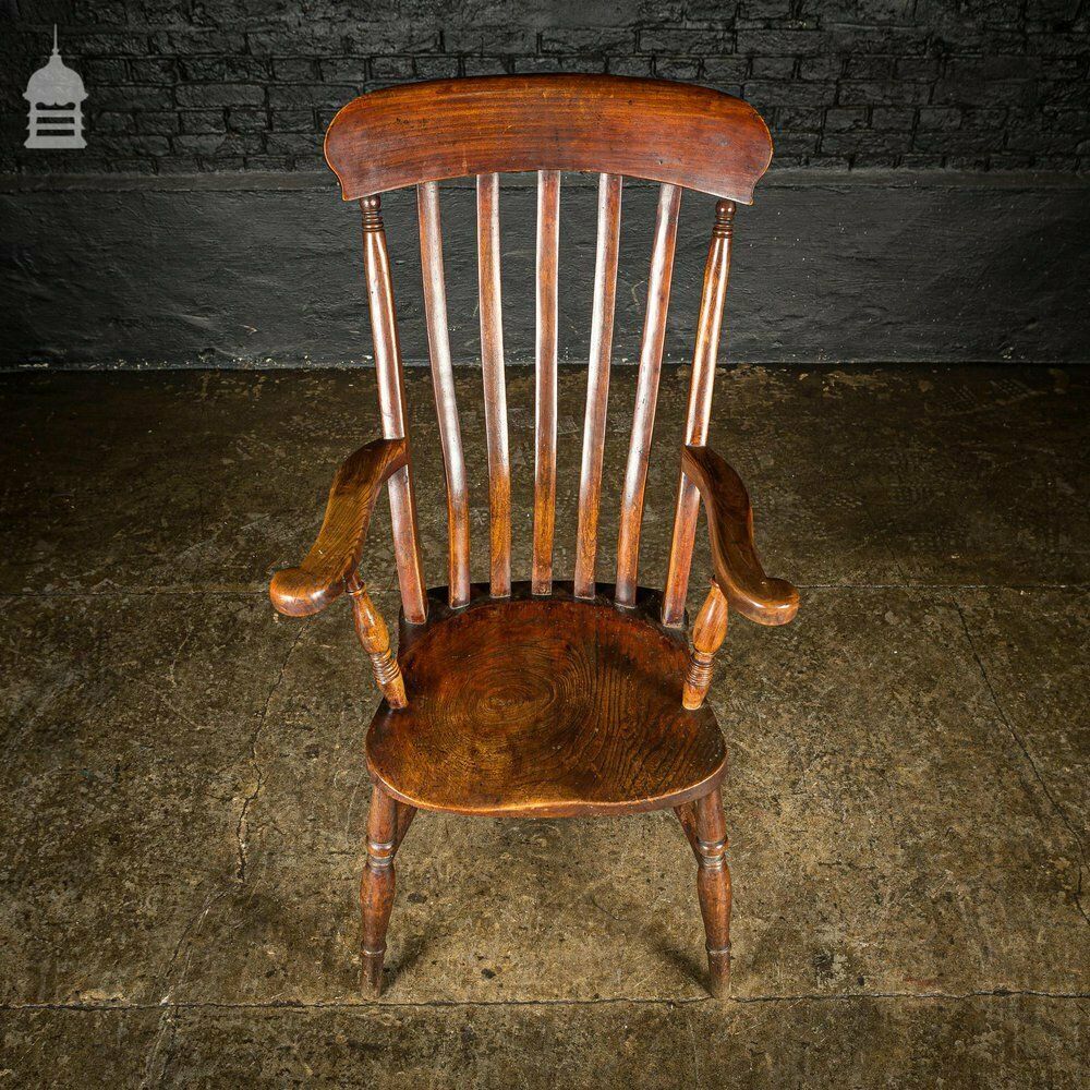 19th C Lath Back Windsor Armchair With H Stretcher And Turned Arm Supports photo buy