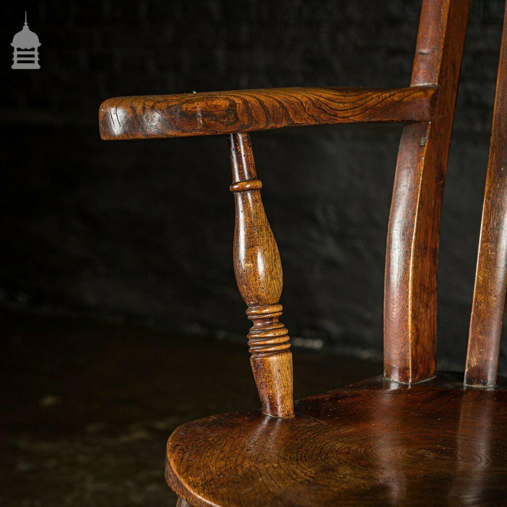 photo furniture 19th C Lath Back Windsor Armchair With H Stretcher And Turned Arm Supports