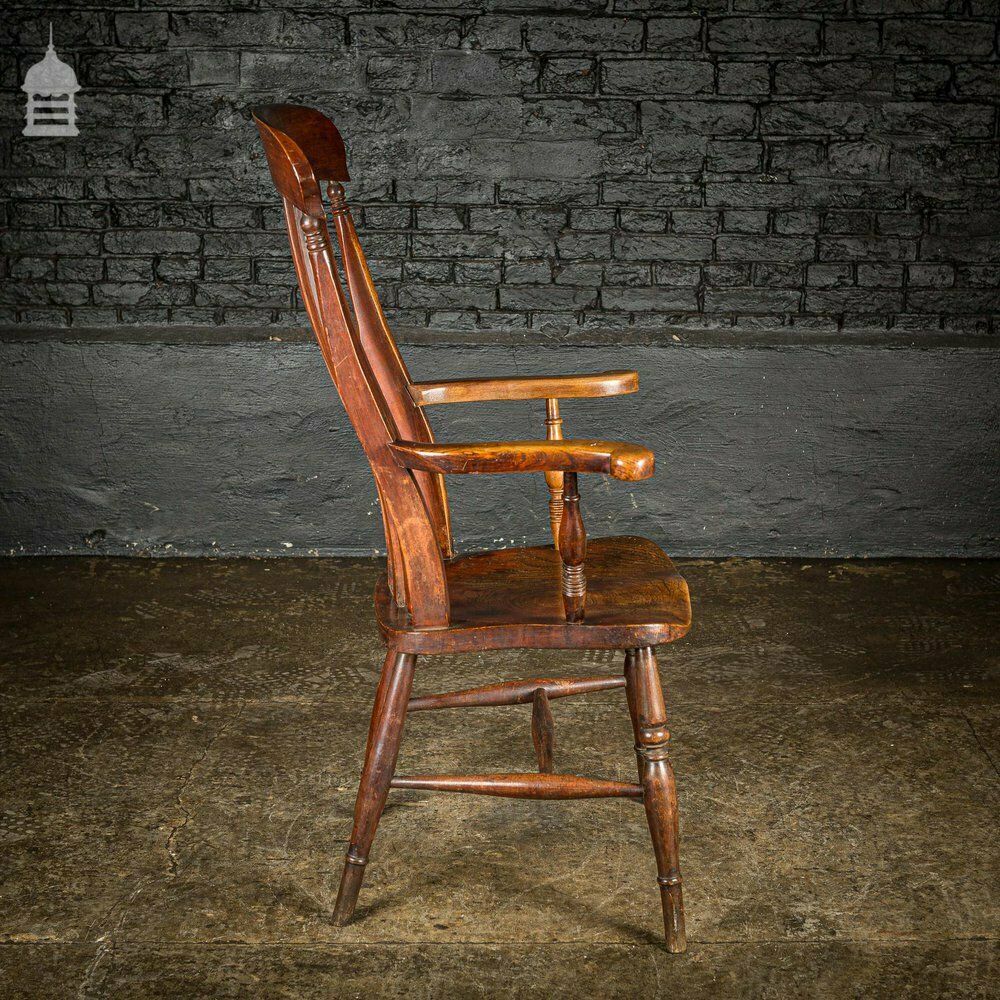 photo vinterior 19th C Lath Back Windsor Armchair With H Stretcher And Turned Arm Supports