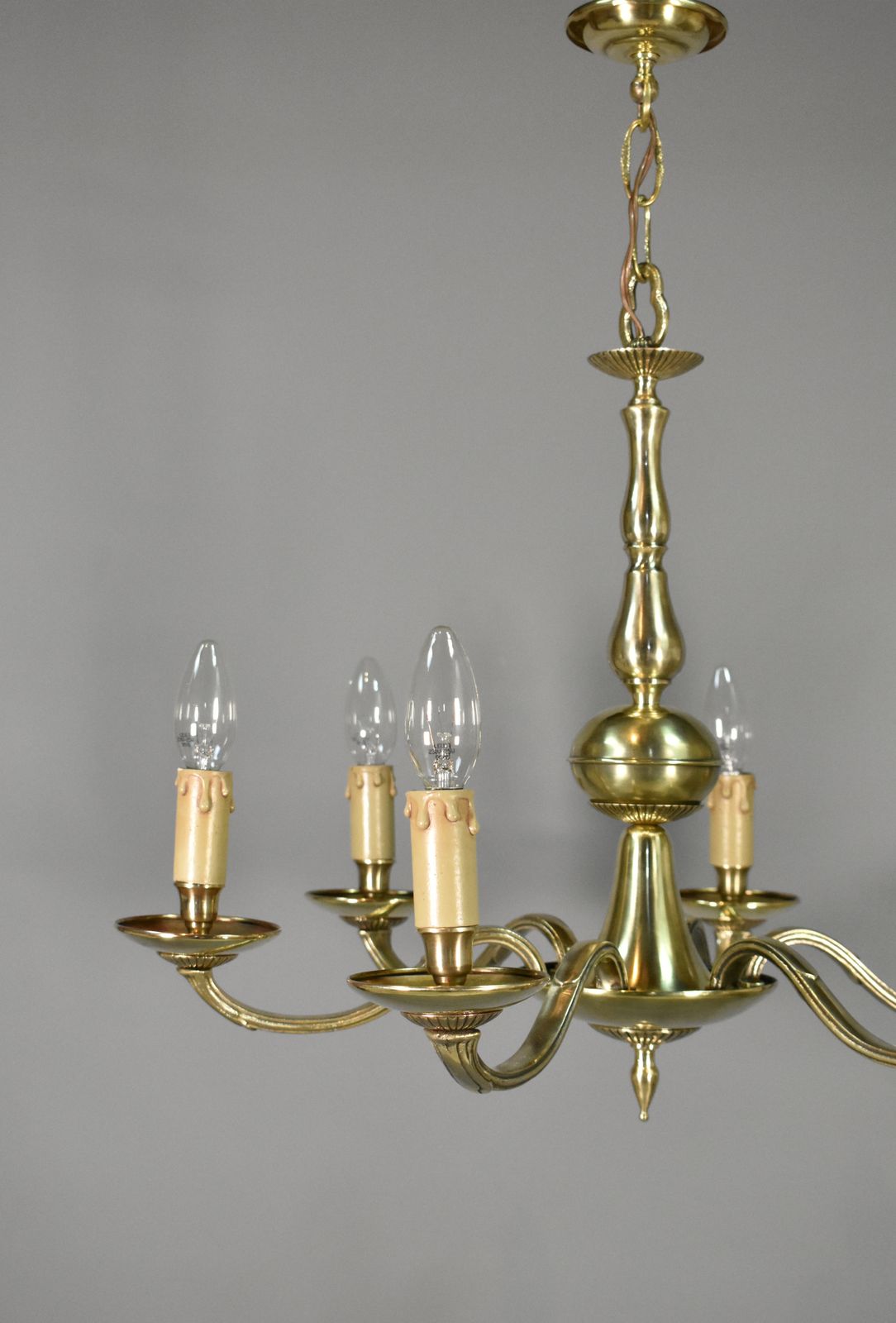 Antique French Six Light Bronze Chandelier Louis XVI Style photo vintage
