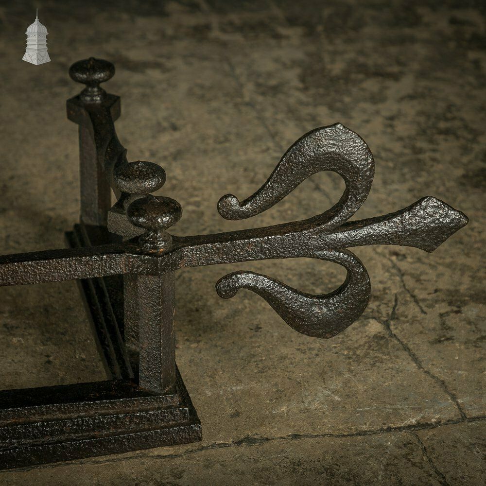 Fireplace Fender, Early 19th C Wrought Iron With Twist And Fleur De Lis photo for sale