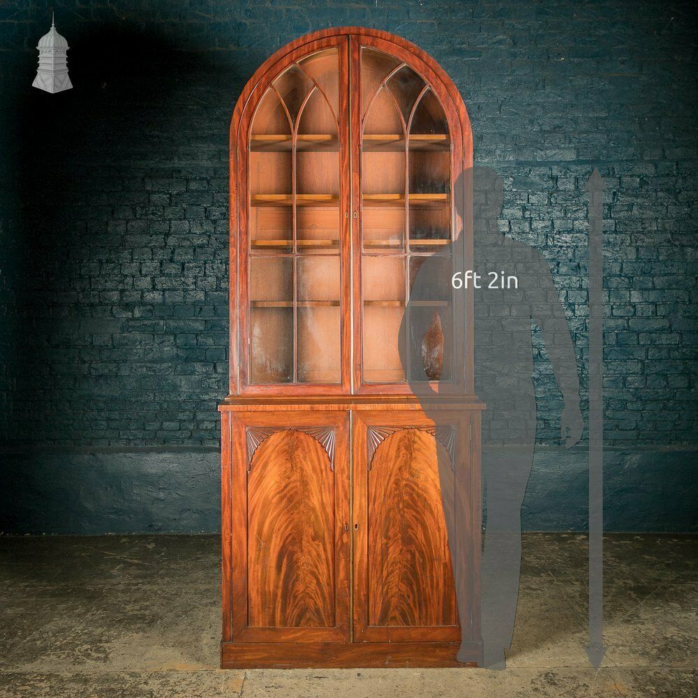 Regency Bookcase Cabinet, Arch Top Mahogany With Astral Glazing photo furniture