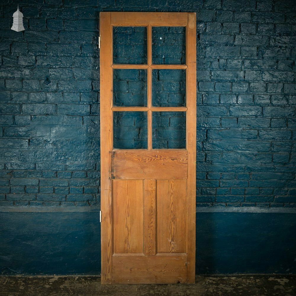 Half Glazed Door, 19th C Pitch Pine, 6 Over 2 Panel