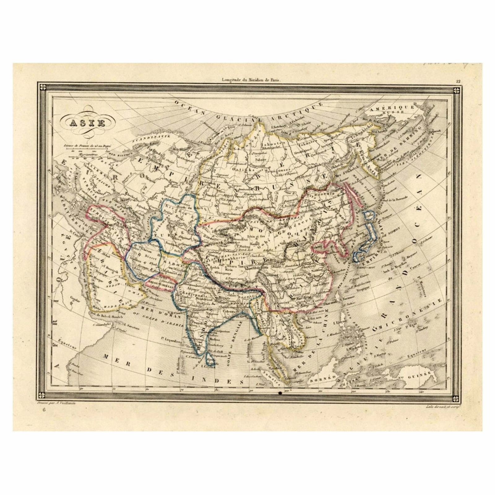 Antique Map Of Asia, 1846, 1800s