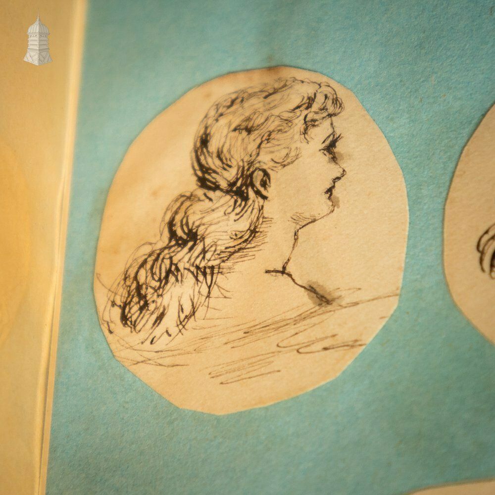 photo furniture A 19th C Small Black Leather Bound Sketch Book Album Containing Various Original Drawings