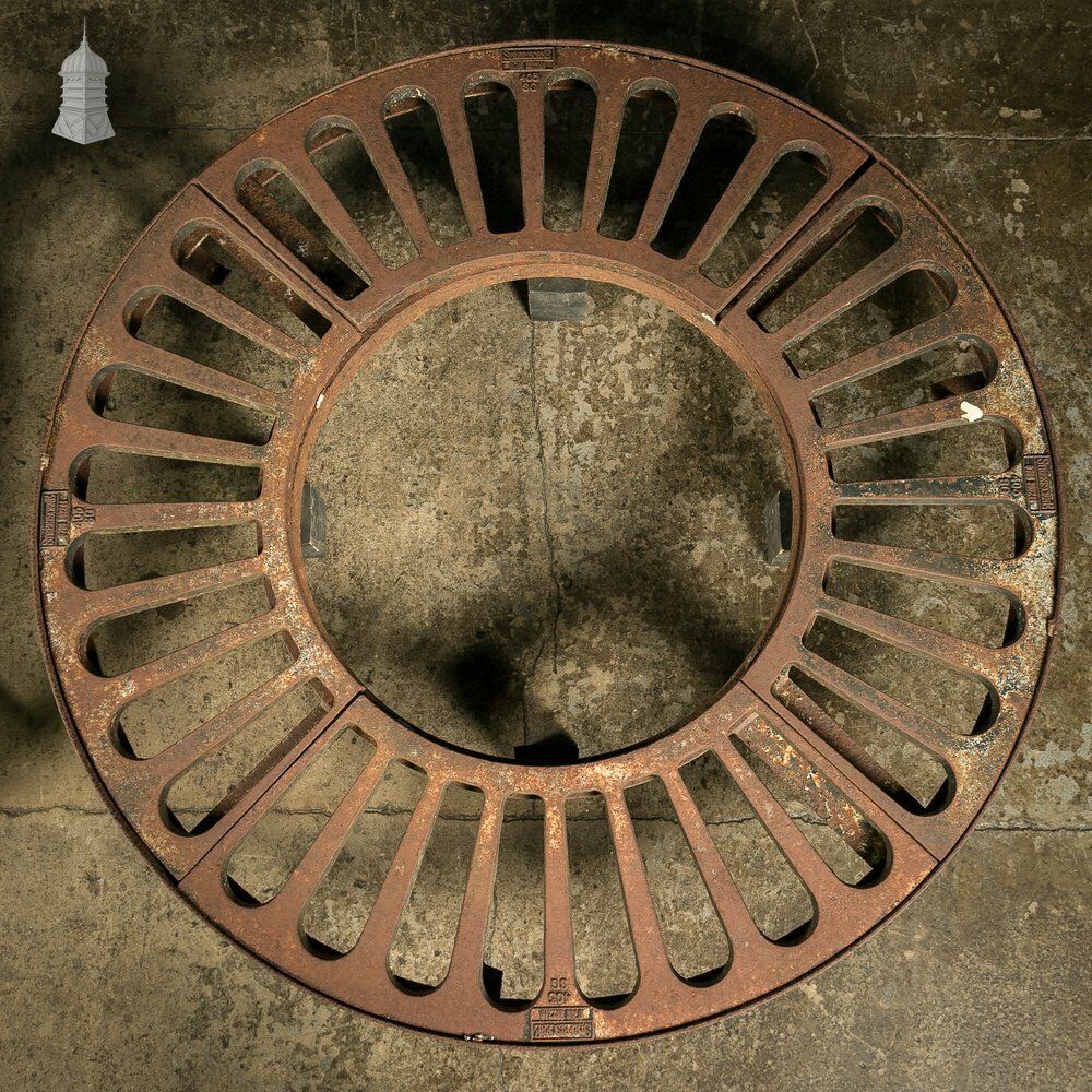 Pair Of 4ft Cast Iron 'Street Scene' Tree Grille / Tree Grate Circular Root Guards photo buy