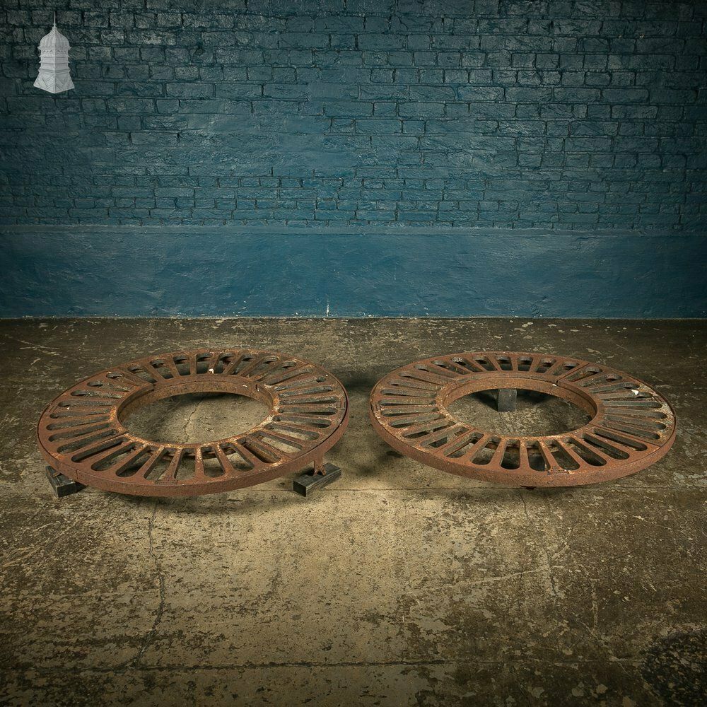 photo furniture Pair Of 4ft Cast Iron 'Street Scene' Tree Grille / Tree Grate Circular Root Guards